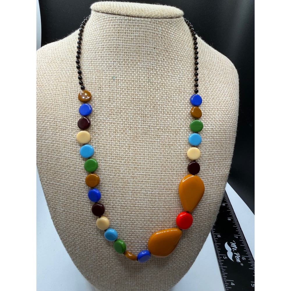 Vintage Multi Color Bead Statement Necklace 1/14K Gold Filled Clasp 19 Inch